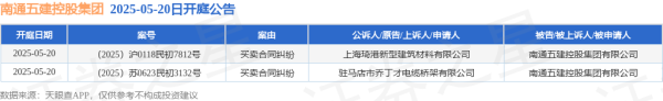炒股配资查询 南通五建控股集团作为被告/被上诉人的2起涉及买卖合同纠纷的诉讼将于2025年5月20日开庭